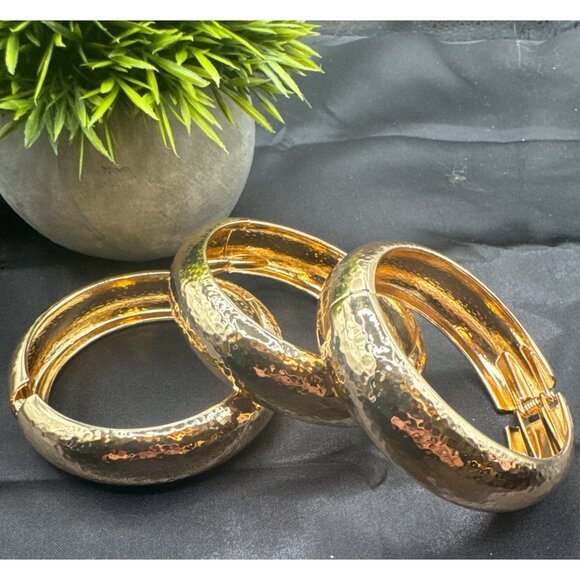 2/$30 Hammered Gold-Tone Hinged Bangle Bracelet - Picture 4 of 7